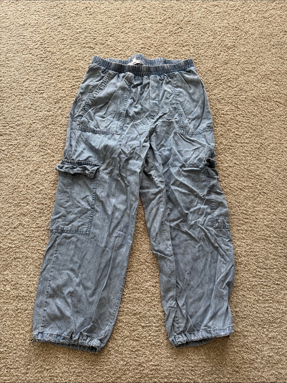 Light Wash Denim Cargo Pants - Blue